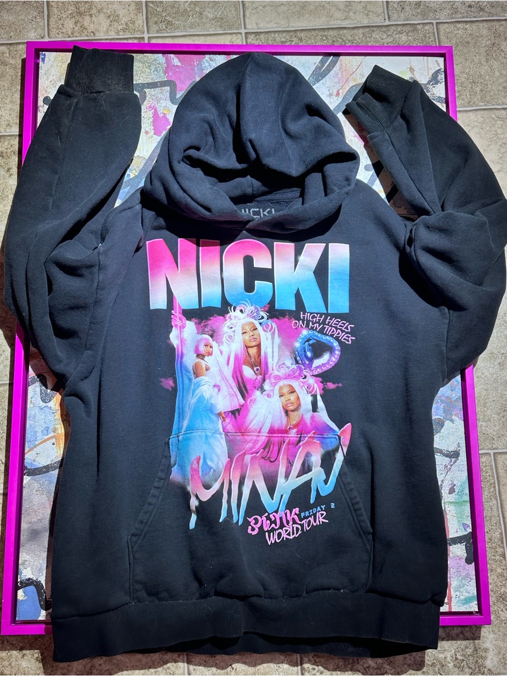 Nicki Minaj Black Hoodie with Pink & Blue Graphic